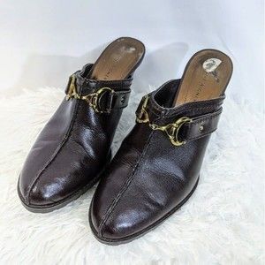 Womens Mule Heel Etienne Aigner Shoe Leather Open Clog Chunky Heel Size 7 1/2